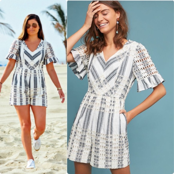Anthropologie Pants - NWT Striped Eyelet Romper Anthropologie